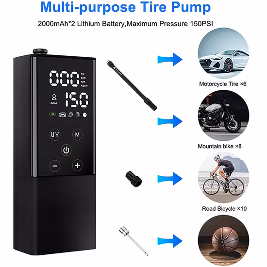 Pompe de compresseur d'air de voiture de gonfleur de pneu portatif électrique intelligent Touchable 12V